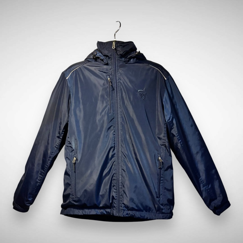 UPS Jacket Navy Blue with Removable Hood Men's L Multiple Pockets Work Coat